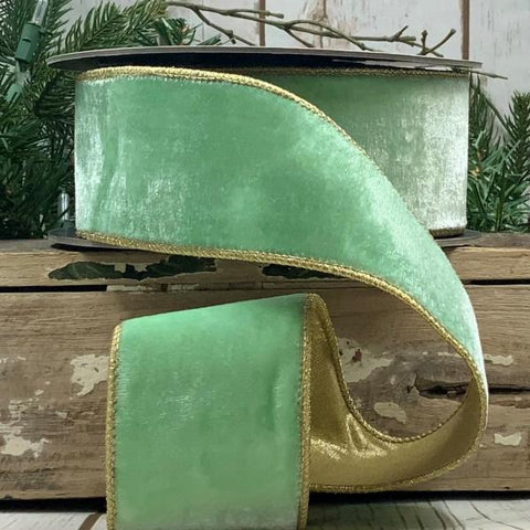 2.5" Mint Wired Lush Velvet Ribbon with Gold Back | 10 Yards | shoptreeboutique.com