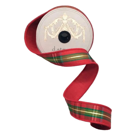1.5" Wired Juniper Plaid Dupioni Ribbon with Metallic Gold Thread | 10 Yards | shoptreeboutique.com