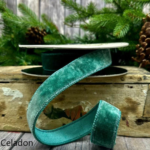 1" d.Stevens Celadon Lush Velvet Ribbon | 10 Yards, shoptreeboutique.com