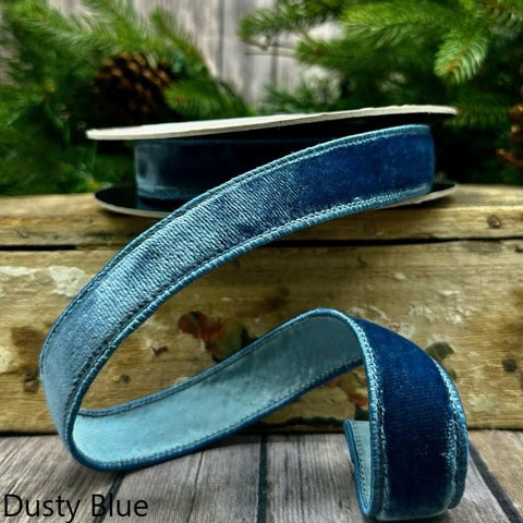1' d.Stevens Dusty Blue Lush Velvet Ribbon | 10 Yards, shoptreeboutique.com