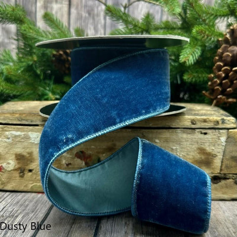 2.5" d.Stevens Dusty Blue Lush Velvet Ribbon | 10 Yards, shoptreeboutique.com