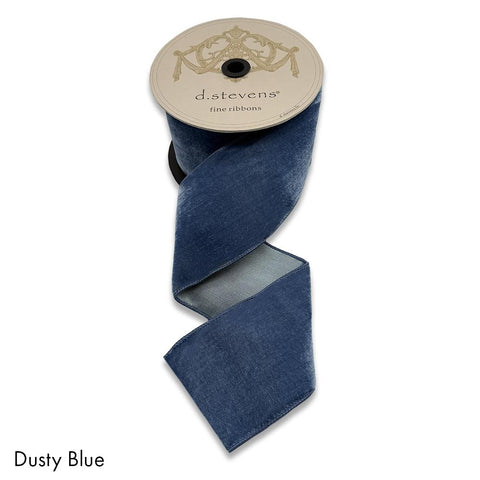4" d.Stevens Dusty Blue Lush Velvet Ribbon | 10 Yards, shoptreeboutique.com