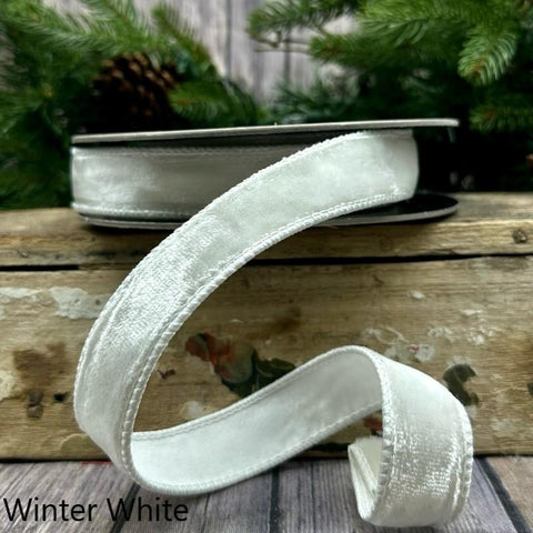 1" d.Stevens Winter White Lush Velvet Ribbon | 10 Yards, shoptreeboutique.com