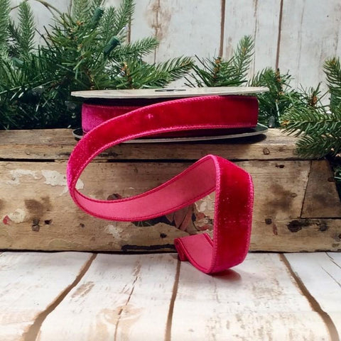 1" d.Stevens Hot Pink Velvet Ribbon | 10 Yards, shoptreeboutique.com