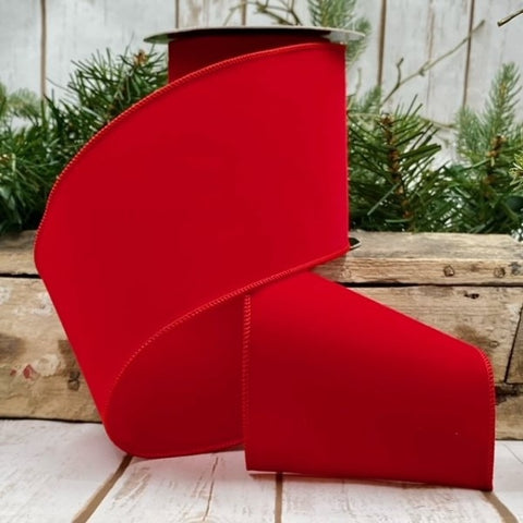 4" Red Wired Double-Sided Weather-Resistant Velvet Ribbon | 10 Yards | shoptreeboutique.com