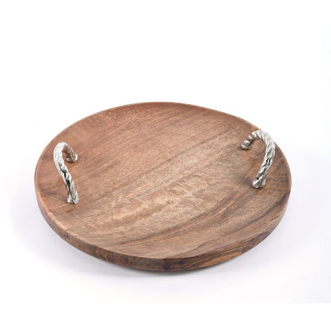 16" Wooden Tray with Aluminum Handle, shoptreeboutique.com