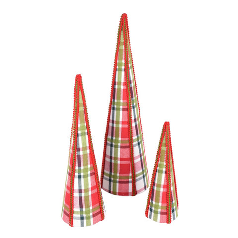 Plaid Pom-Pom Cone Tree - sold as a set
