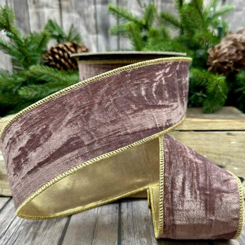 2.5" Amethyst Wired Crinkle Velvet Ribbon with Gold Back | 10 Yards | shoptreeboutique.com