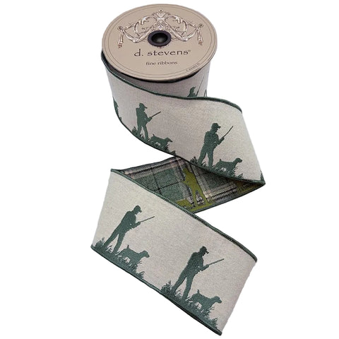 4" d.Stevens Natural Linen Hunter & Dog Embroidered Ribbon | 5 Yards, shoptreeboutique.com