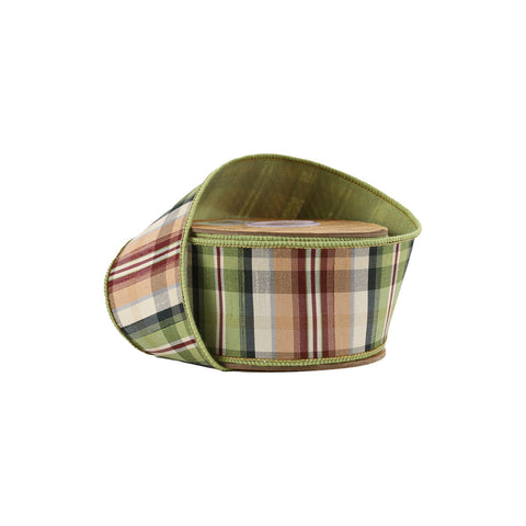 Green and Tan Plaid Wired Ribbon - 2.5 in. x 10 Yards, shoptreeboutique.com