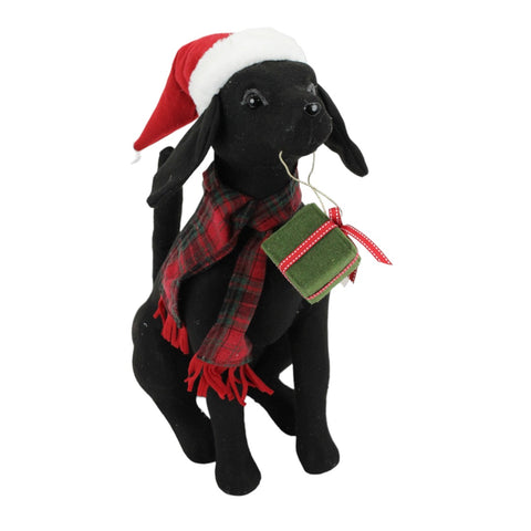 22.4" Christmas Dog with Gift and Santa Hat