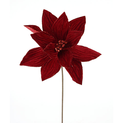 22" Red Velvet Glitter Poinsettia Stem, shoptreeboutique.com
