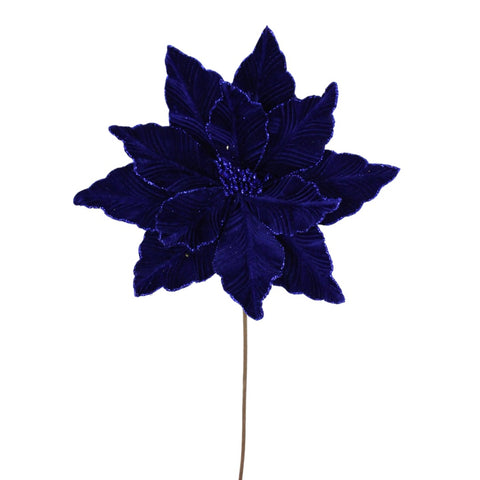 22" Royal Blue Velvet Poinsettia Stem, shoptreeboutique.com