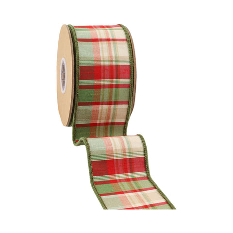 2.5" Red and Green Plaid Wired Ribbon | 10 Yards, shoptreeboutique.com
