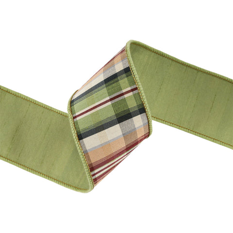 Green and Tan Plaid Wired Ribbon - 2.5 in. x 10 Yards, shoptreeboutique.com
