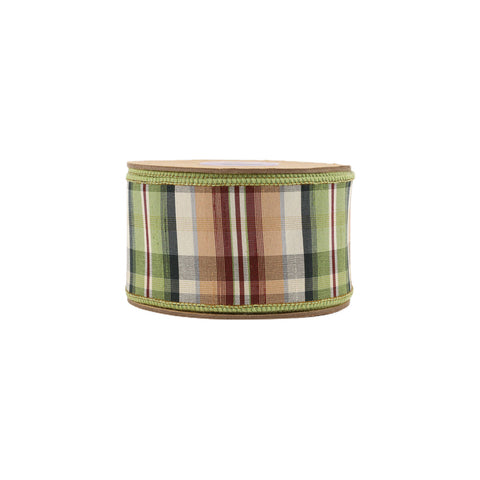 Green and Tan Plaid Wired Ribbon - 2.5 in. x 10 Yards, shoptreeboutique.com
