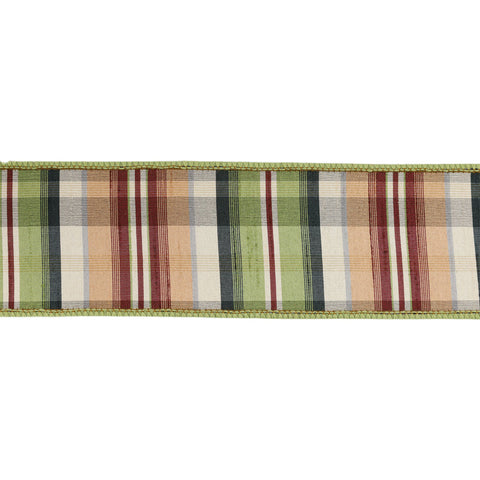 Green and Tan Plaid Wired Ribbon - 2.5 in. x 10 Yards, shoptreeboutique.com