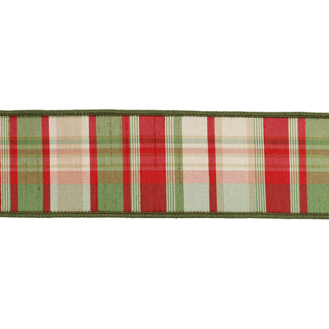 2.5" Red and Green Plaid Wired Ribbon | 10 Yards, shoptreeboutique.com