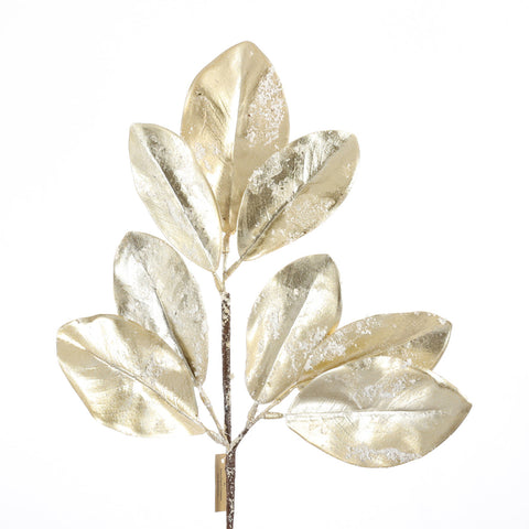 24" Champagne Metallic Snow Magnolia Leaf Spray