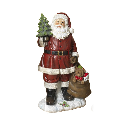 9.8" Resin Holiday Santa Carrying the Tree and Sack, shoptreeboutique.com
