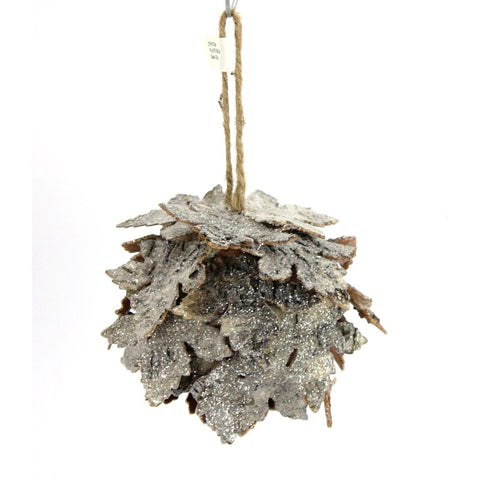 6" Natural Iced Leaf Ball Ornament, shoptreeboutique.com