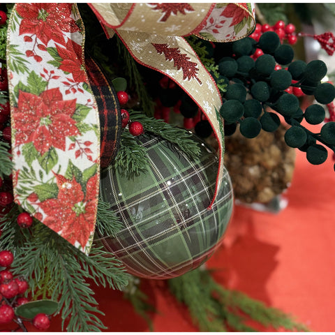 6" Plaid Ball Ornament - Green & Black, shoptreeboutique.com