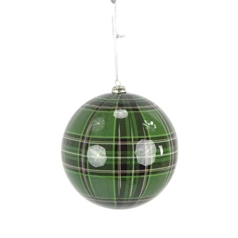 6" Plaid Ball Ornament - Green & Black, shoptreeboutique.com