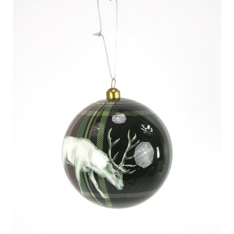 4.75" Deer Tartan Ball Ornament - Green Multicolor, shoptreeboutique.com