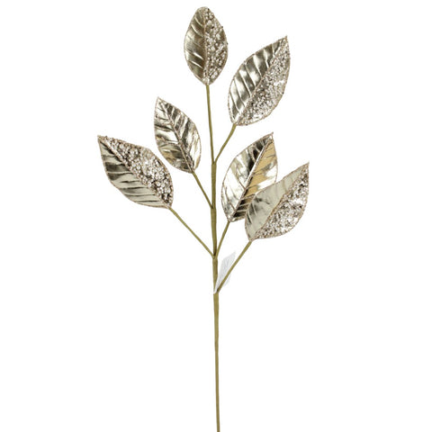 27" Champagne Metallic Glitter Leaf Spray, shoptreeboutique.com