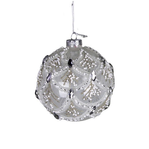 4" Platinum Glass Jeweled Medallion Ornaments - Ball, shoptreeboutique.com