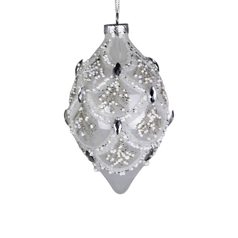 6" Platinum Glass Jeweled Medallion Ornaments - Finial, shoptreeboutique.com