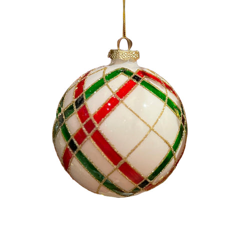 4" Red, Green and Clear Glass Lattice Ornament, Ball, shoptreeboutique.com