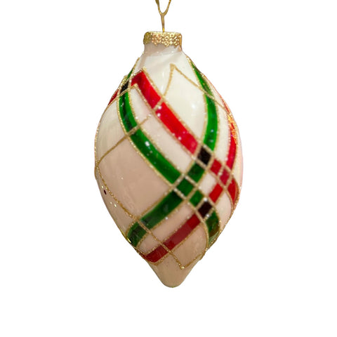 6" Red, Green and Clear Glass Lattice Ornament, Finial, shoptreeboutique.com