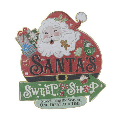 16.54" Metal Embossed Holiday Wall Sign, Santa Sweet Shop, shoptreeboutique.com