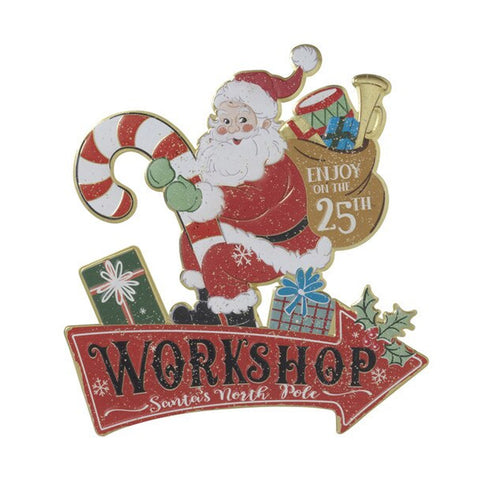 16.54" Metal Embossed Holiday Wall Sign, Santa  North Pole, shoptreeboutique.com