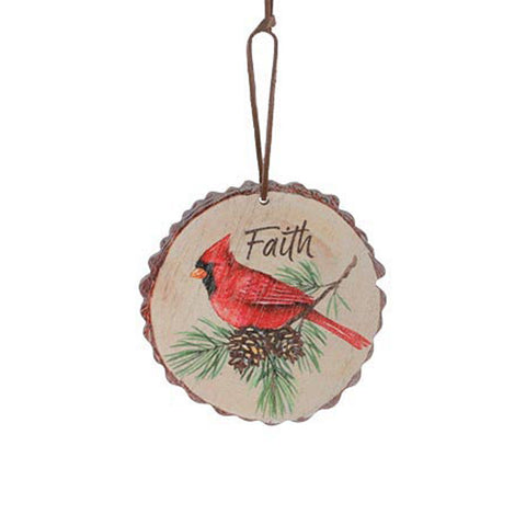 Wood Disc Cardinal Ornament - Faith, shoptreeboutique.com