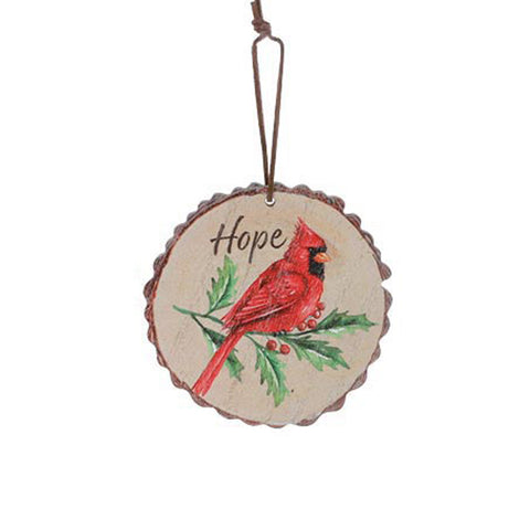 Wood Disc Cardinal Ornament - Hope, shoptreeboutique.com