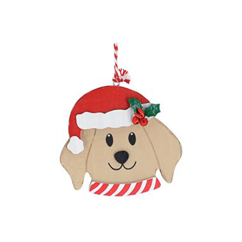 4" Dog in Santa Hat Ornament - Beige, shoptreeboutique.com