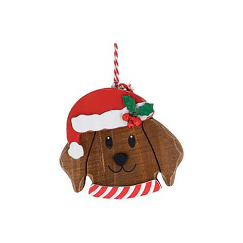 4" Dog in Santa Hat Ornament - Brown, shoptreeboutique.com