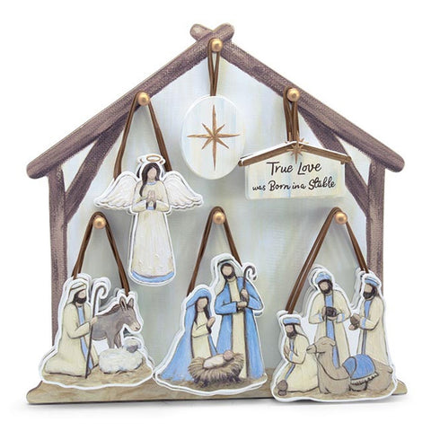 Creche Ornament Stand with Religious Ornaments