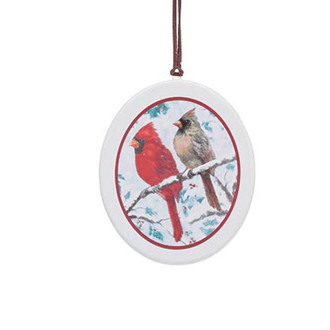5" Yuletide Cardinal Oval Ceramic Ornament - Couple, shoptreeboutique.com