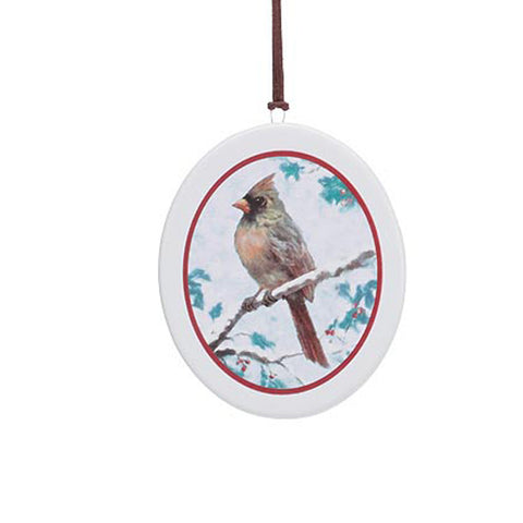 5" Yuletide Cardinal Oval Ceramic Ornament - female, shoptreeboutique.com