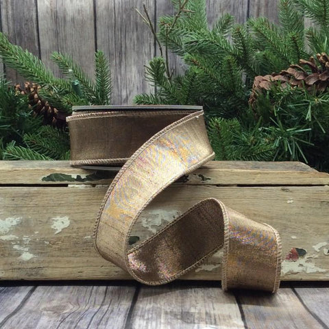 1.5" Mocha Wired Metallic Fused Dupioni Ribbon | 10 Yards | shoptreeboutique.com