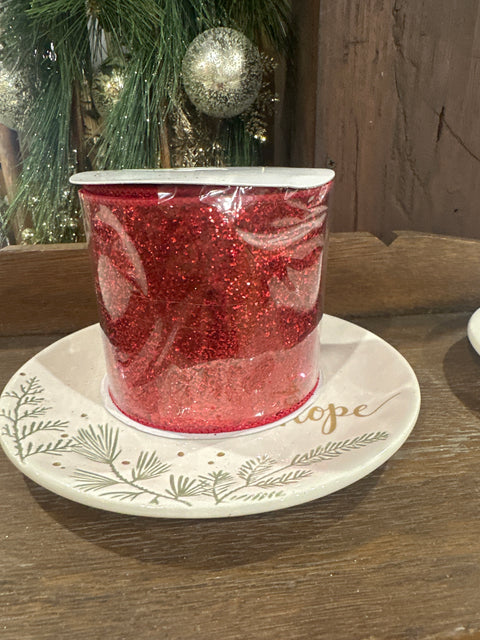4”x10Y SHIMMER GLITTER WIRED RIBBON- RED