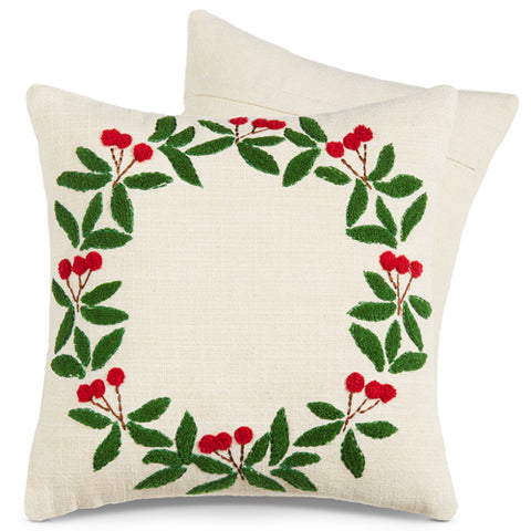 12" Holly Wreath Pillow
