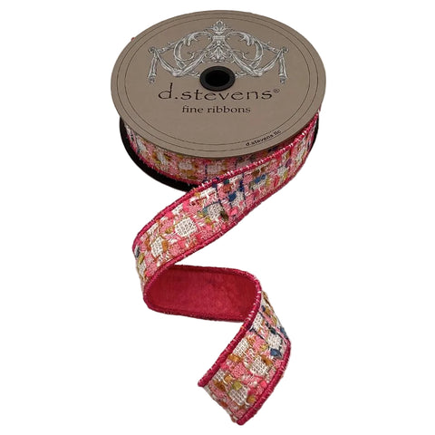 1" Wired Pink, Gold & White Bouclé Ribbon with Dupioni Back | 10 Yards | shoptreeboutique.com