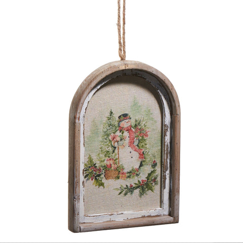 7.5" Watercolor Holiday Snowman Framed Ornament, shoptreeboutique.com