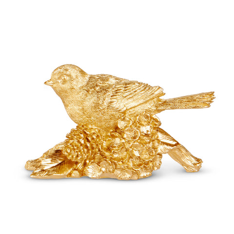 7" Gold Bird on Pinecone Branch - Nesting, shoptreeboutique.com