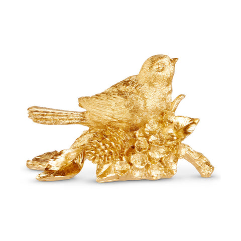7" Gold Bird on Pinecone Branch - Chirping, shoptreeboutique.com
