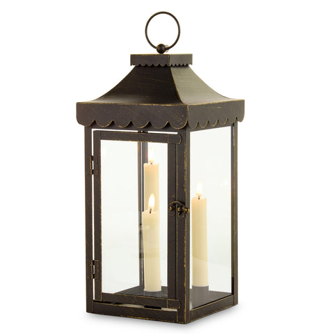 14" Lantern with 3 Ivory Taper Candles, shoptreeboutique.com